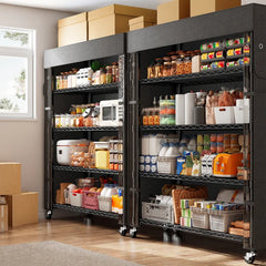 Snhomee 72.8" H Wire Storage Shelves with Cover & Wheels, Easy Assembly, Adjustable Metal Shelf Rack for Kitchen, Pantry, Garage