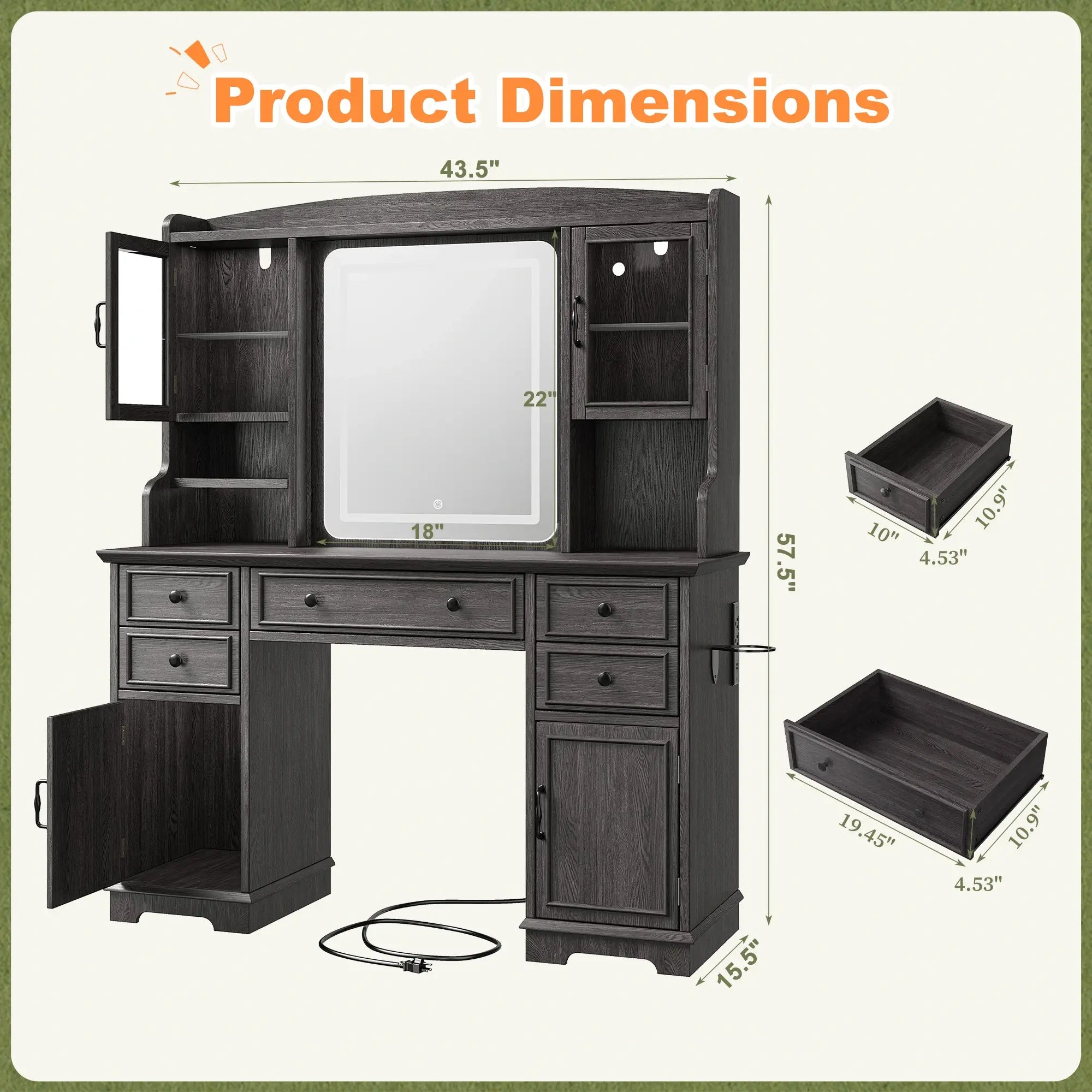 Snhomee Farmhouse Makeup Vanity Desk with LED Mirror & RGB Cabinets – Storaging with Drawers & Shelves, Ideal for Organizing Seasonal Skincare in Bedroom or Dressing Room
