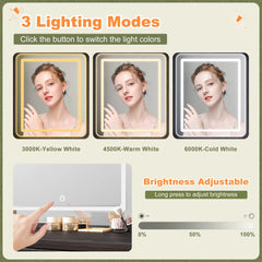 Snhomee Farmhouse Makeup Vanity Desk with LED Mirror & RGB Cabinets – Storaging with Drawers & Shelves, Ideal for Organizing Seasonal Skincare in Bedroom or Dressing Room