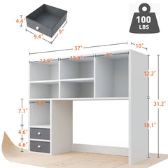 Snhomee Desktop Shelf Organizer with 7 Storages & 2 Drawers, Adjustable Large Capacity Desk Hutch for Home Office, Dorm Room, Study Desk