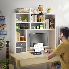 Snhomee Desktop Shelf Organizer with 7 Storages & 2 Drawers, Adjustable Large Capacity Desk Hutch for Home Office, Dorm Room, Study Desk