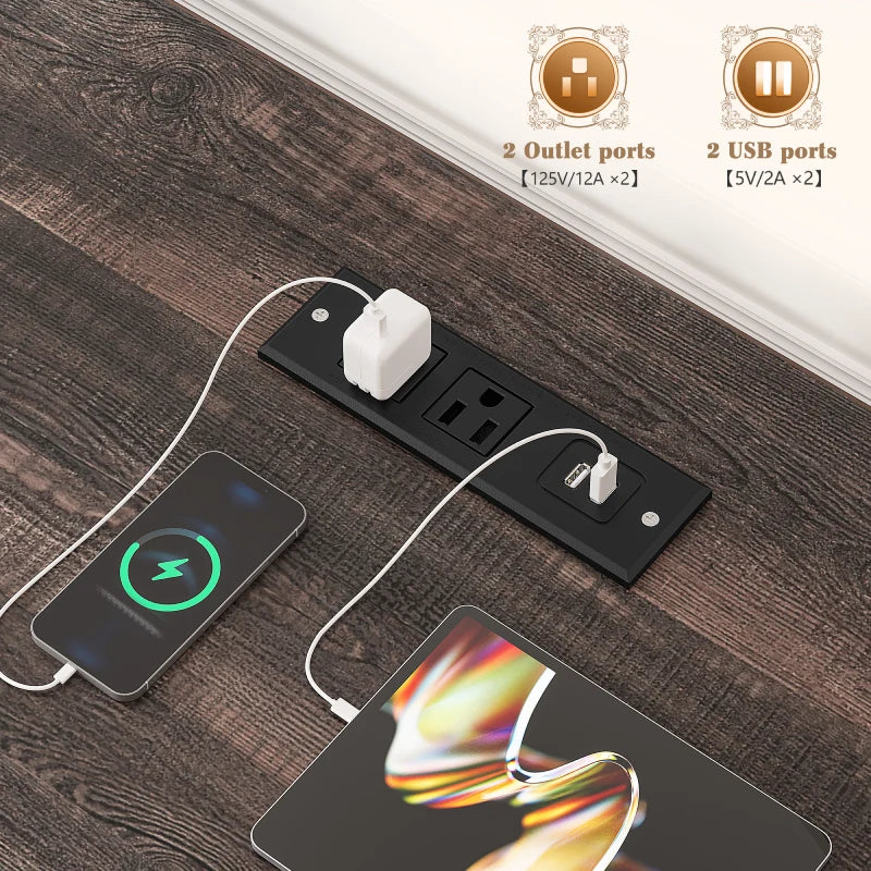 The detail display of the US-standard charging station on top of the locker shows a refined metal casing that presents a soft appearance under different lighting conditions. The edges feature a rounded arc design with a smooth, non-abrasive touch feel. The front of the charging station has multiple USB-A and USB-C ports arranged neatly in accordance with US standards, with each port accompanied by clear current.