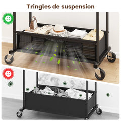 Double Rod Clothing Rack with Storage Bag & Sturdy Wheels, rolling clothing racks,Metal Garment Rack for Closet Organizers and Storage