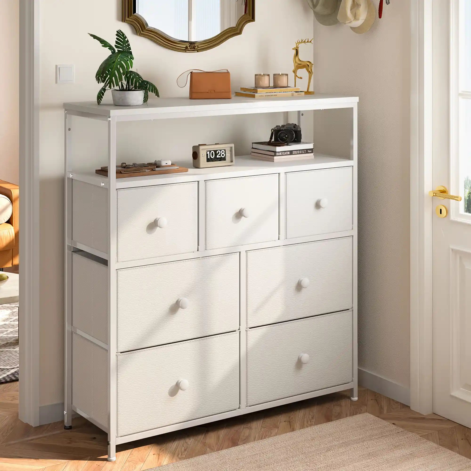 white dresser closet BOLUO Drawers Fabric 3 Drawer for Closet Organizers and Storage Bedroom Dorm Modern : Home & Kitchen thoughtfully lined with velvet upholstery to protect your cherished cosmetics and accessories 37.4"W White Dresser for Bedroom,