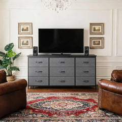 Dresser TV Stand with Drawers, Sturdy Metal Frame & Wood Top, Bedroom, Living Room, Hallway, Dorm room essentials, TV Stand Drawers