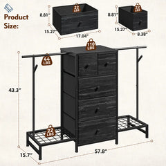 57.8" W Dresser With 2 Hanging Rack & Drawer Storage, With Shoe Racks and Side Hooks,For Bedroom,Closet, Entryway