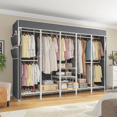 90.8 Inch Wide Commercial Clothing Rack - 1200 lb Heavy Duty Garment Rack with Zippered Dustproof Cover, Steel Frame Industrial Storage System for Retail/Warehouse/Home, Lockable Wheels & Anti-Tip Design-Home Storage > Clothes Rack-White-snhomee