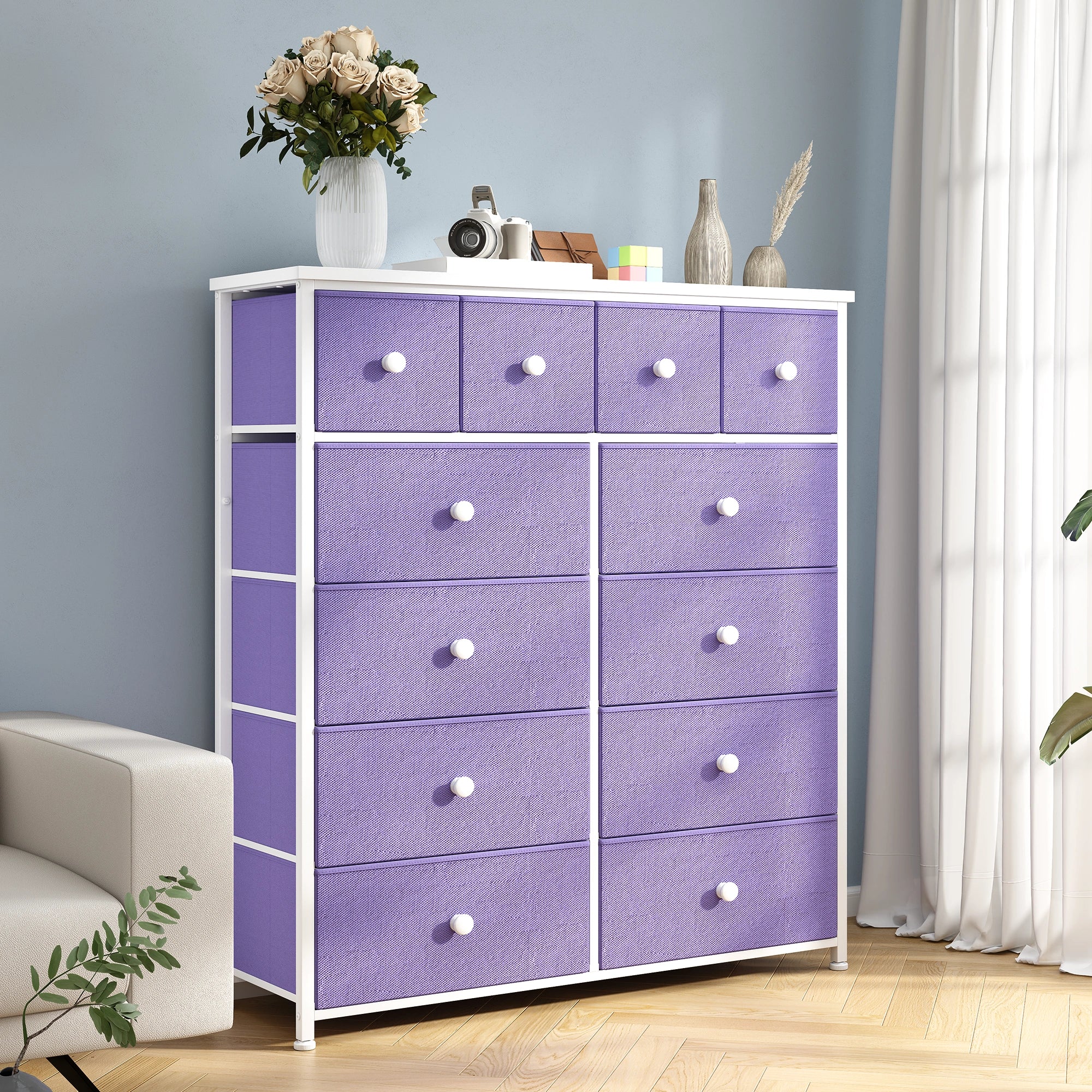 Snhomee 12-Drawer Tall Dresser for Bedroom  - Fabric & Metal Storage Organizer with Wood Top, Anti-Tip Design, Space-Saving, Closet, Entryway, Dorm Furniture, Back to school