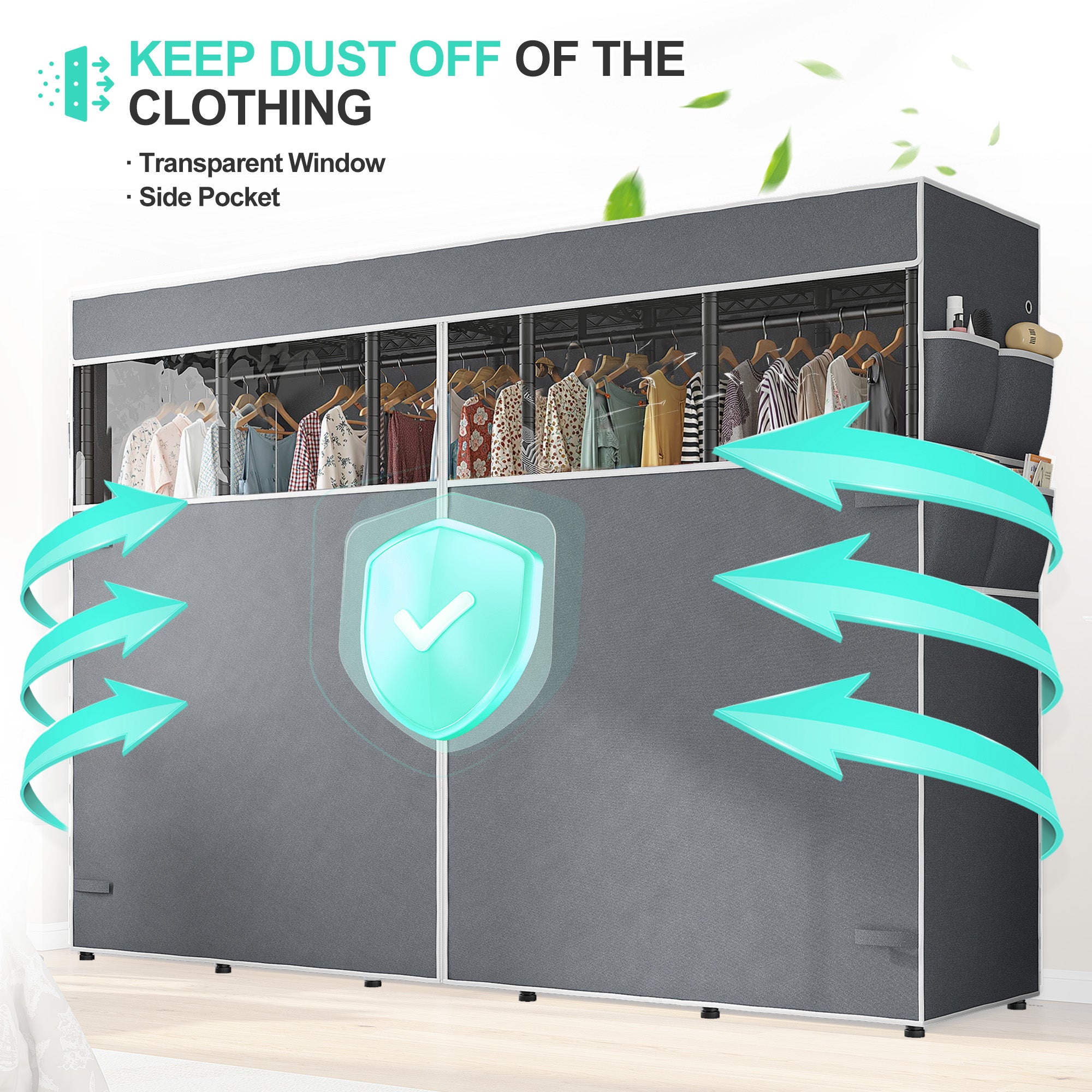 90.8 Inch Wide Commercial Clothing Rack - 1200 lb Heavy Duty Garment Rack with Zippered Dustproof Cover, Steel Frame Industrial Storage System for Retail/Warehouse/Home, Lockable Wheels & Anti-Tip Design-Home Storage > Clothes Rack-Black-snhomee