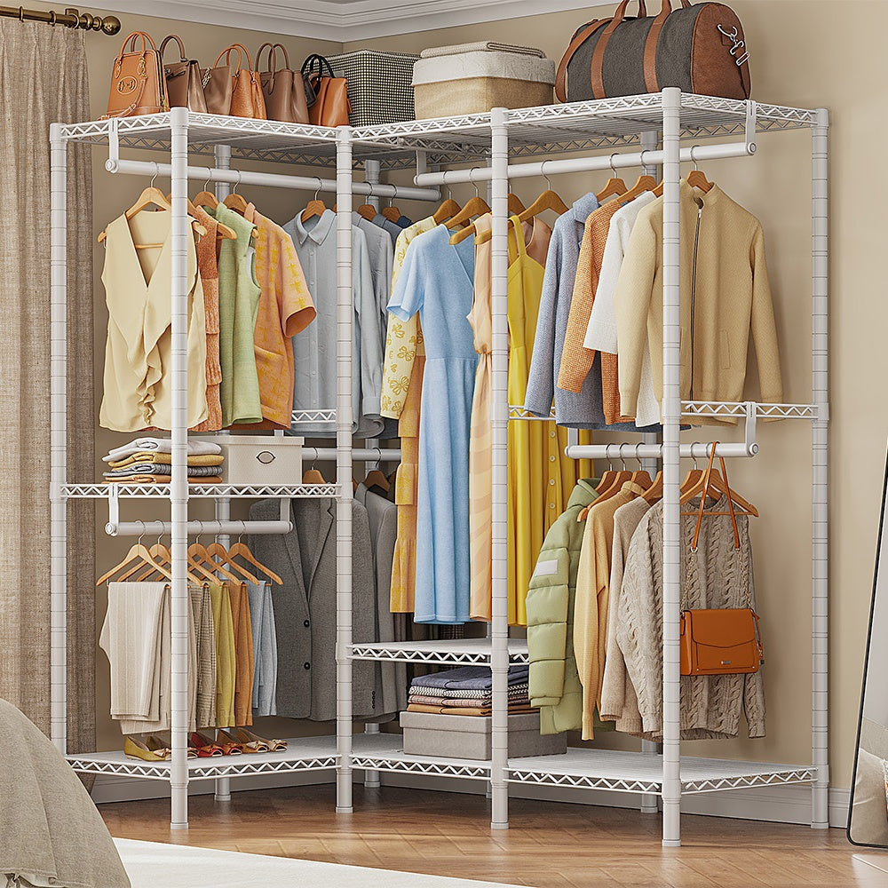 Snhomee 77"H 1150LBS Heavy Duty Clothes Rack With Shelves ,Adjustable Closet Organizer Hanging, Commercial-Grade Metal Frame, Multi-Configurable for Closet/Dorm