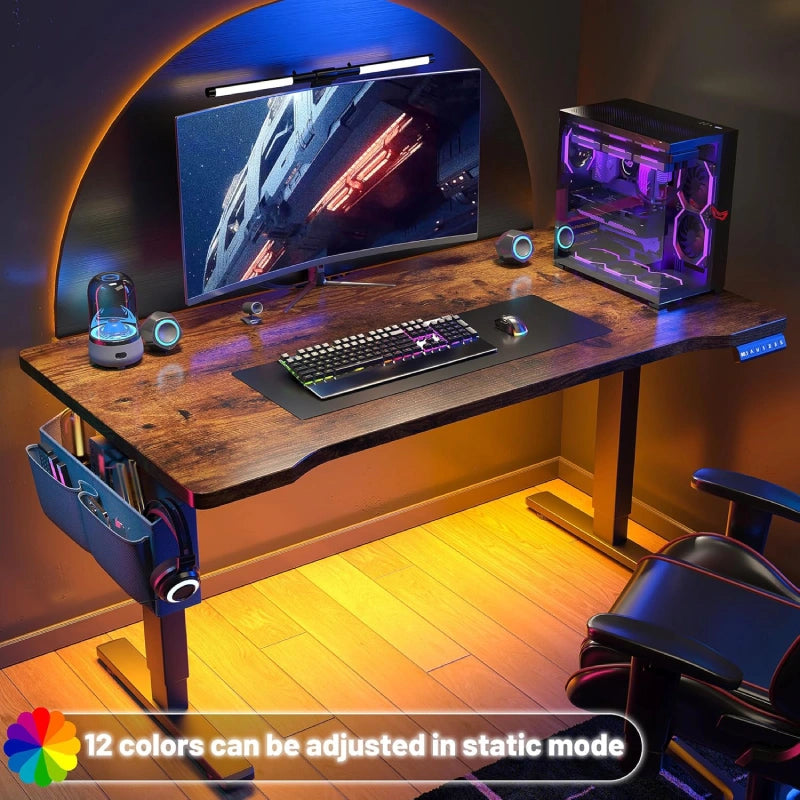56x24 Electric Standing Gaming Desk with LED Lights, Adjustable Ergonomic Home Office Desk for Bedroom
