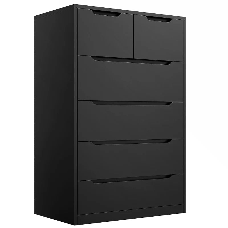 6-Drawer Black Tall Wood Dresser 43.3"H Vertical Dresser for Bedroom and Entryway-Furniture > Dresser-snhomee