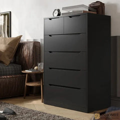 6-Drawer Black Tall Wood Dresser 43.3"H Vertical Dresser for Bedroom and Entryway-Furniture > Dresser-snhomee