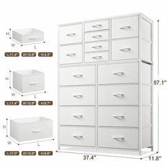Tall Fabric Dresser for Bedroom with 16 Deep Drawers, Chests of Drawers for Bedroom, Living Room, Wood Top Metal Frame, Storage Drawer for Closet Entryway, Highboy-Furniture > Dresser-Brown-snhomee
