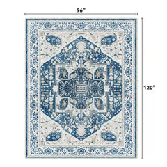 Boho Area Rugs,machine washable area rugs，area rugs for living room, Low Pile Vintage Carpet-3×5: 60"W x 36"D-Blue and Brown-snhomee