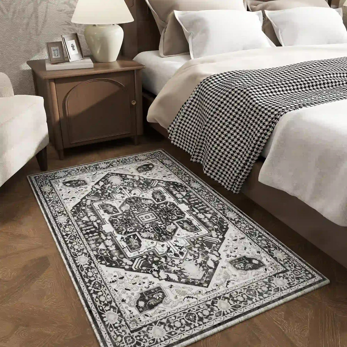 Boho Area Rugs,machine washable area rugs，area rugs for living room, Low Pile Vintage Carpet-3×5: 60"W x 36"D-Blue and Brown-snhomee