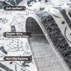 Boho Area Rugs,machine washable area rugs，area rugs for living room, Low Pile Vintage Carpet-3×5: 60"W x 36"D-Blue and Brown-snhomee