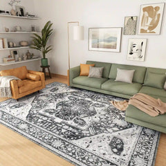 Boho Area Rugs,machine washable area rugs，area rugs for living room, Low Pile Vintage Carpet-5×7: 84"W x 60"D-Grey-snhomee