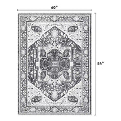 Boho Area Rugs,machine washable area rugs，area rugs for living room, Low Pile Vintage Carpet-3×5: 60"W x 36"D-Blue and Brown-snhomee