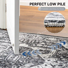 Boho Area Rugs,machine washable area rugs，area rugs for living room, Low Pile Vintage Carpet-3×5: 60"W x 36"D-Blue and Brown-snhomee