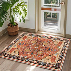 Boho Area Rugs,machine washable area rugs，area rugs for living room, Low Pile Vintage Carpet-3×5: 60"W x 36"D-Blue and Brown-snhomee