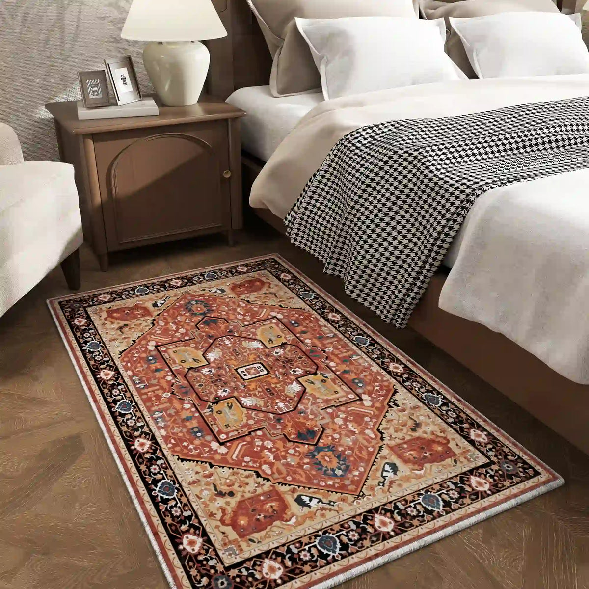Boho Area Rugs,machine washable area rugs，area rugs for living room, Low Pile Vintage Carpet-3×5: 60"W x 36"D-Blue and Brown-snhomee