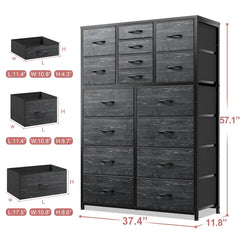 Tall Fabric Dresser for Bedroom with 16 Deep Drawers, Chests of Drawers for Bedroom, Living Room, Wood Top Metal Frame, Storage Drawer for Closet Entryway, Highboy-Furniture > Dresser-Brown-snhomee