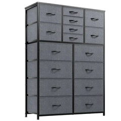 Tall Fabric Dresser for Bedroom with 16 Deep Drawers, Chests of Drawers for Bedroom, Living Room, Wood Top Metal Frame, Storage Drawer for Closet Entryway, Highboy-Furniture > Dresser-Grey-snhomee