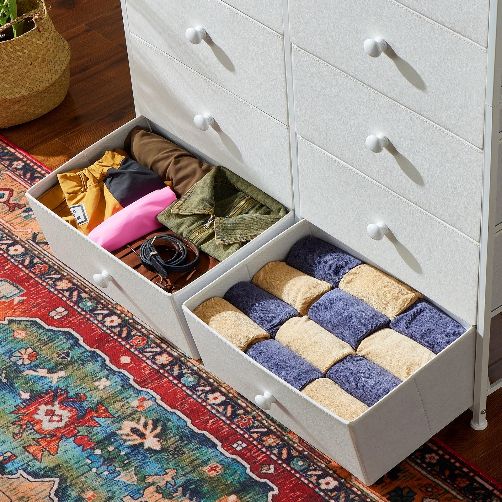 White Dresser for Bedroom with 12 Drawers, Dressers & Chest of Drawers, Fabric Dresser for Closet, Dressers & Chest of Drawers for Bedroom, Closet-Furniture > Dresser-snhomee