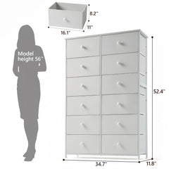 White Dresser for Bedroom with 12 Drawers, Dressers & Chest of Drawers, Fabric Dresser for Closet, Dressers & Chest of Drawers for Bedroom, Closet-Furniture > Dresser-snhomee
