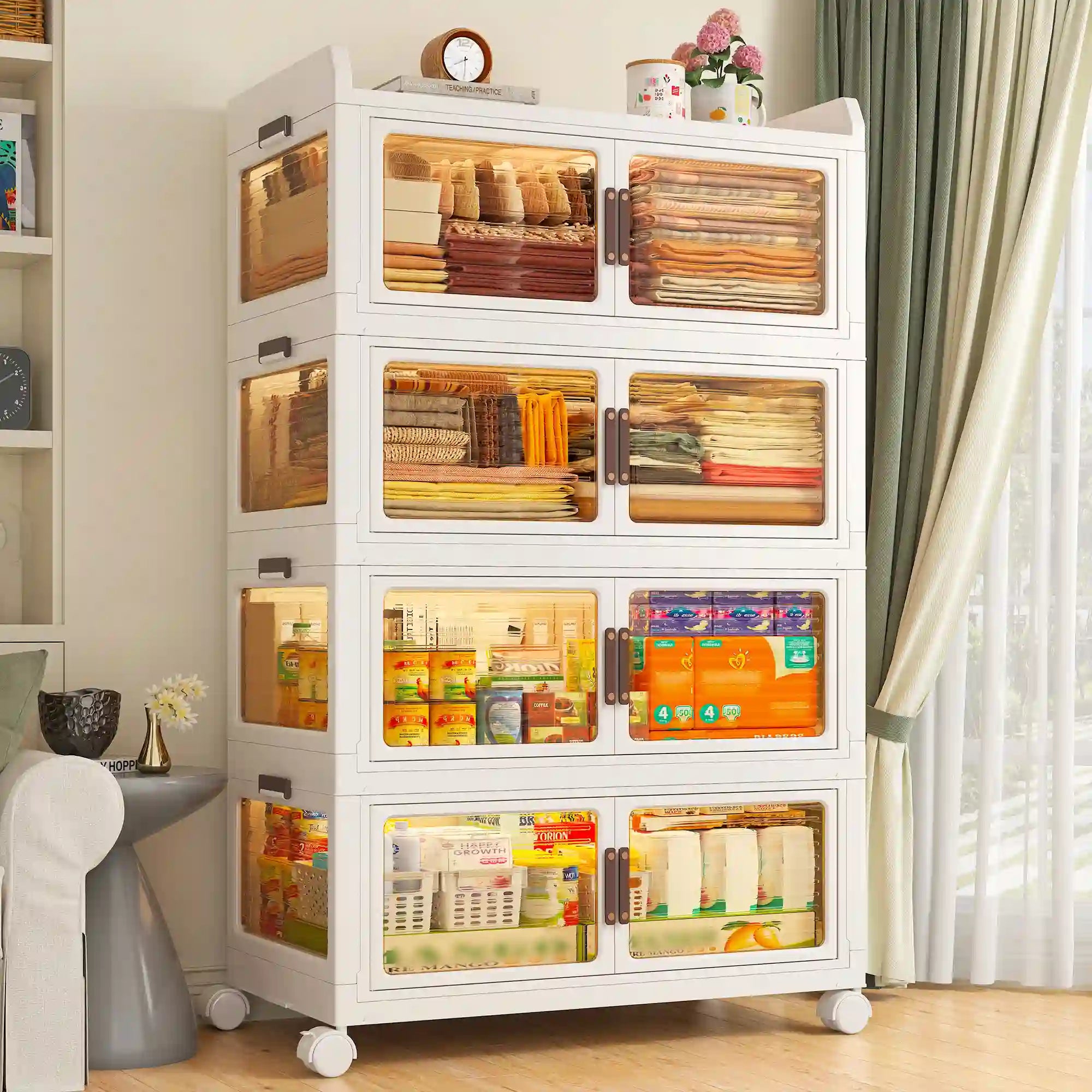 Stackable Storage Bins with Lids，Storage Bins With Wheels For Bedroom, Kitchen