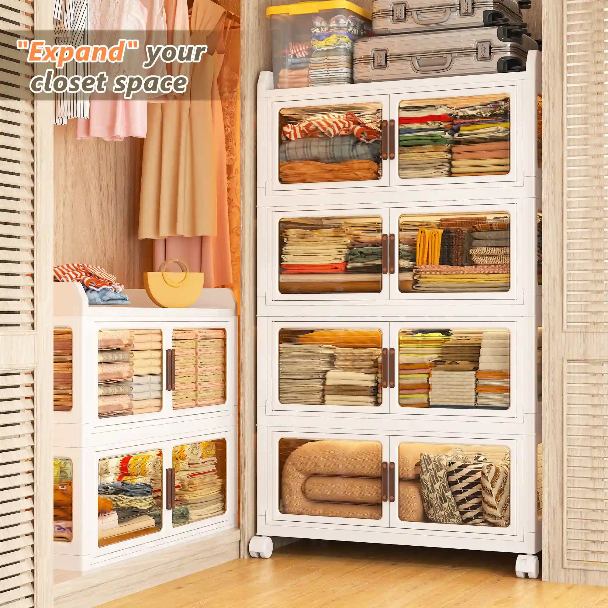 Stackable Storage Bins with Lids，Storage Bins With Wheels For Bedroom, Kitchen