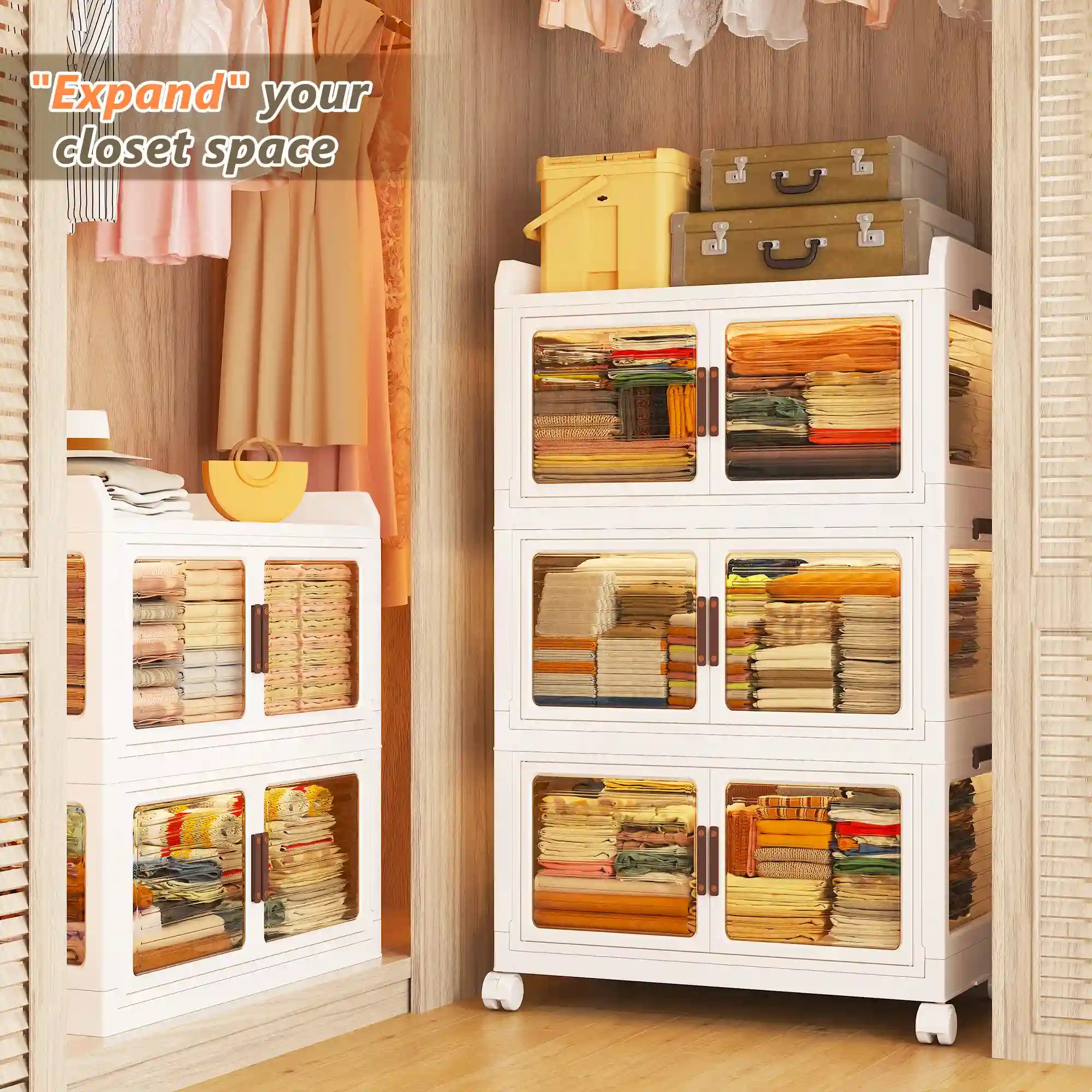 Stackable Storage Bins with Lids，Storage Bins With Wheels For Bedroom, Kitchen
