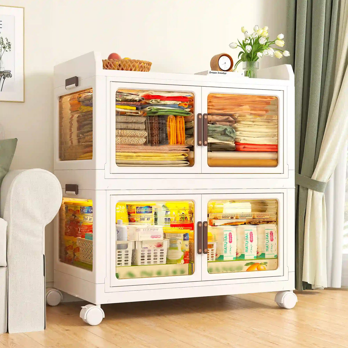 Stackable Storage Bins with Lids，Storage Bins With Wheels For Bedroom, Kitchen