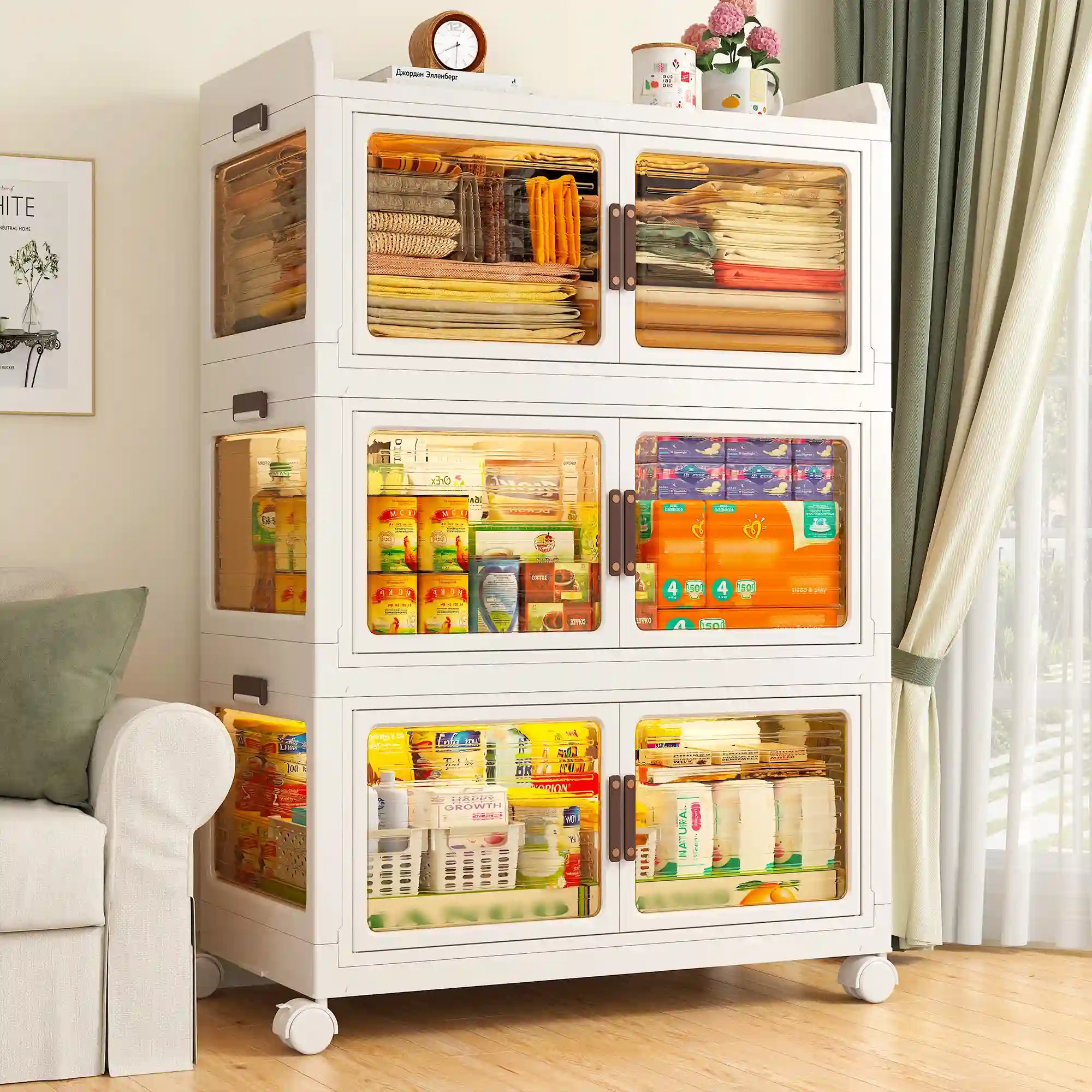 Stackable Storage Bins with Lids，Storage Bins With Wheels For Bedroom, Kitchen