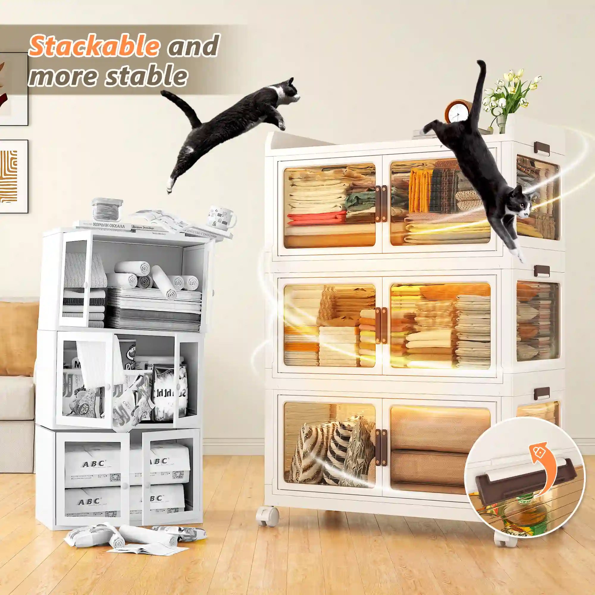 Stackable Storage Bins with Lids，Storage Bins With Wheels For Bedroom, Kitchen