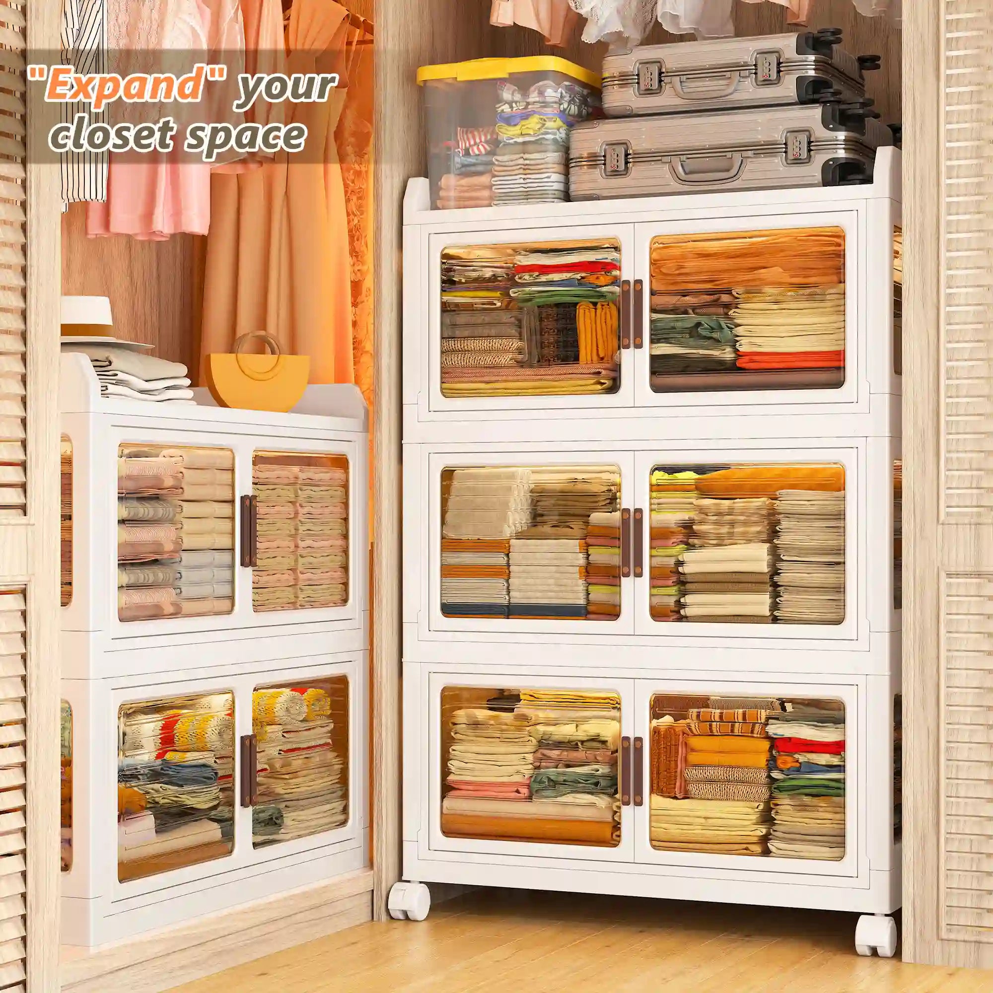 Stackable Storage Bins with Lids，Storage Bins With Wheels For Bedroom, Kitchen