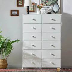 White Dresser for Bedroom with 12 Drawers, Dressers & Chest of Drawers, Fabric Dresser for Closet, Dressers & Chest of Drawers for Bedroom, Closet-Furniture > Dresser-snhomee