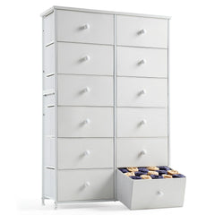 White Dresser for Bedroom with 12 Drawers, Dressers & Chest of Drawers, Fabric Dresser for Closet, Dressers & Chest of Drawers for Bedroom, Closet-Furniture > Dresser-snhomee