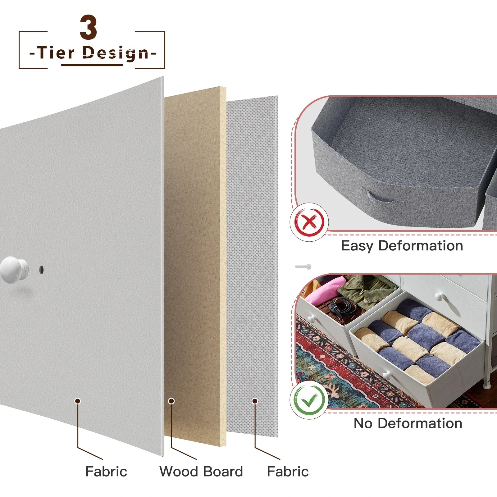 White Dresser for Bedroom with 12 Drawers, Dressers & Chest of Drawers, Fabric Dresser for Closet, Dressers & Chest of Drawers for Bedroom, Closet-Furniture > Dresser-snhomee