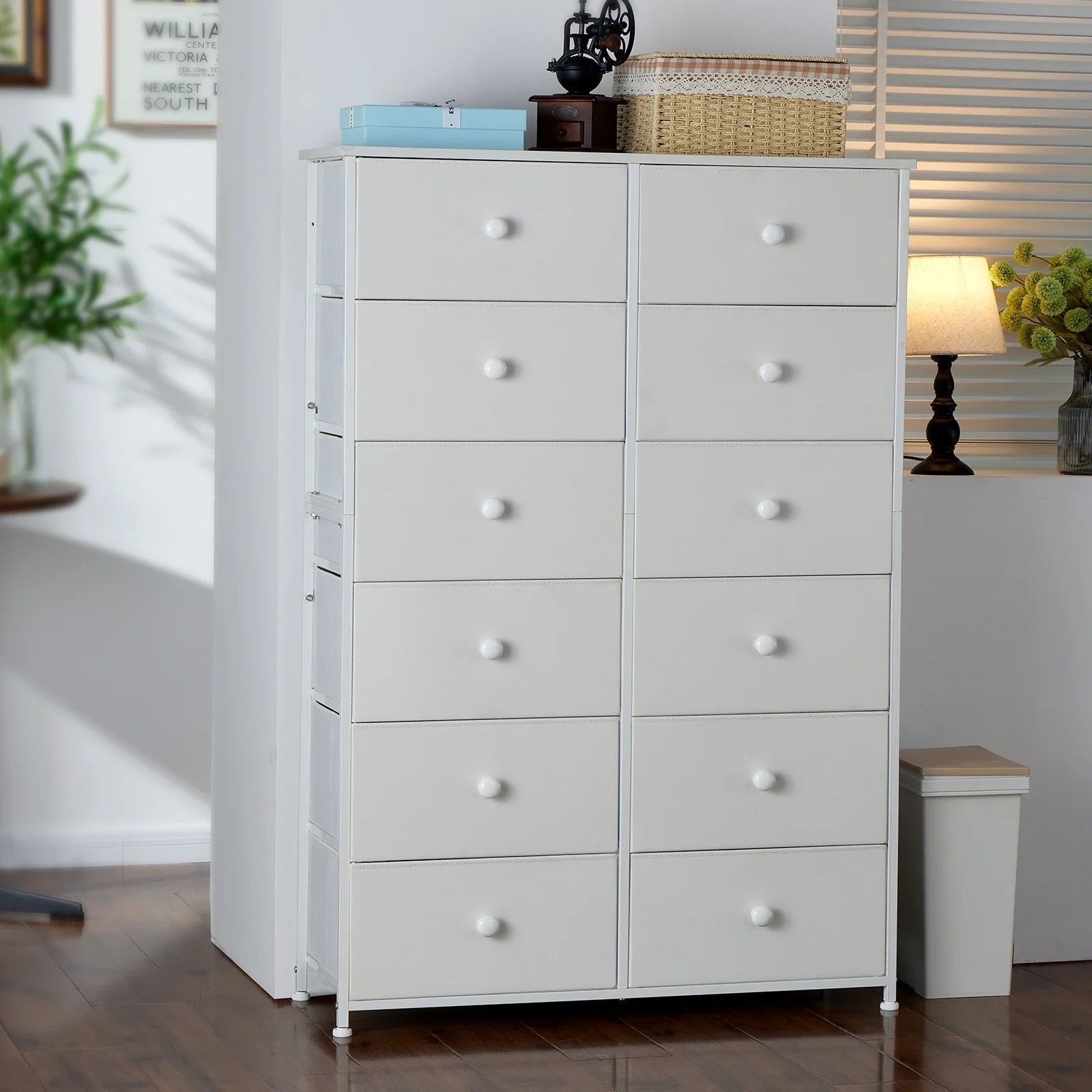 White Dresser for Bedroom with 12 Drawers, Dressers & Chest of Drawers, Fabric Dresser for Closet, Dressers & Chest of Drawers for Bedroom, Closet-Furniture > Dresser-snhomee