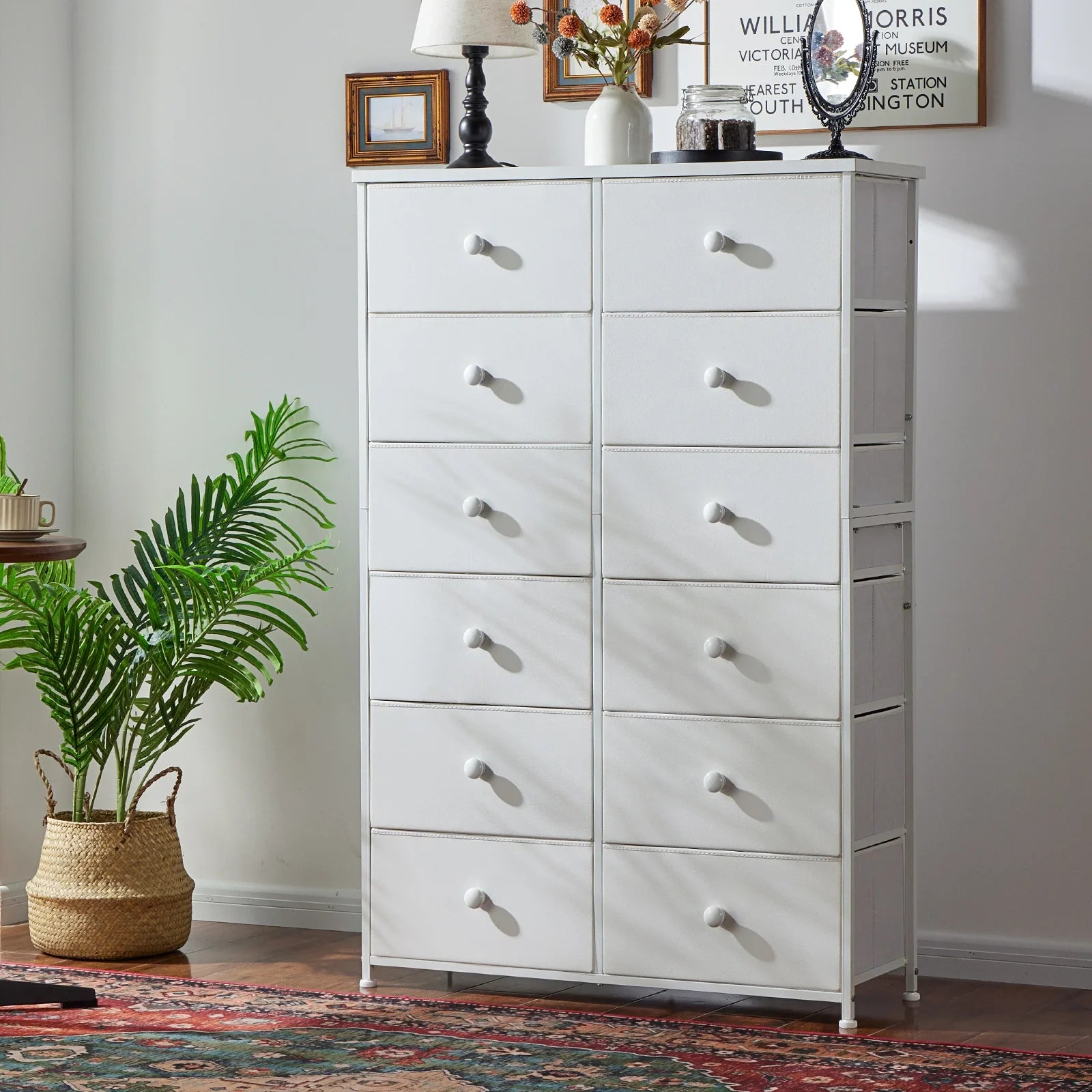 White Dresser for Bedroom with 12 Drawers, Dressers & Chest of Drawers, Fabric Dresser for Closet, Dressers & Chest of Drawers for Bedroom, Closet-Furniture > Dresser-snhomee