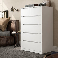 6-Drawer White Tall Wood Dresser 43.3"H Bedroom Wood Dresser for Closet-Furniture > Dresser-snhomee