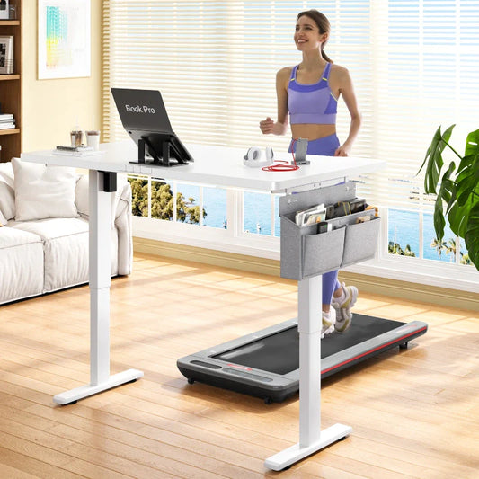 Snhomee 55"W Electric Standing Desk with LED, Adjustable Height Computer Desk for Home Office, Sit Stand Desk with Ergonomic Design 800