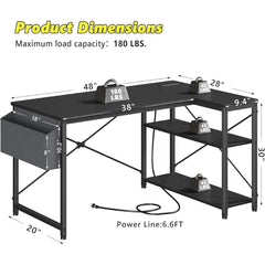 L-Shaped Computer Desk with Storage& Power Outlets, Corner Gaming Desk, Home Office Desk for Writing Bedoom Dorm