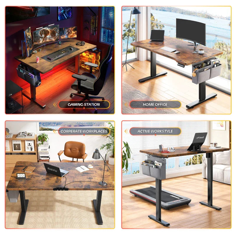 56x24 Electric Standing Gaming Desk with LED Lights, Adjustable Ergonomic Home Office Desk for Bedroom