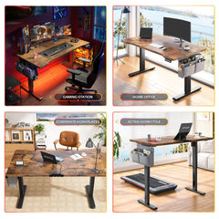 56x24 Electric Standing Gaming Desk with LED Lights, Adjustable Ergonomic Home Office Desk for Bedroom