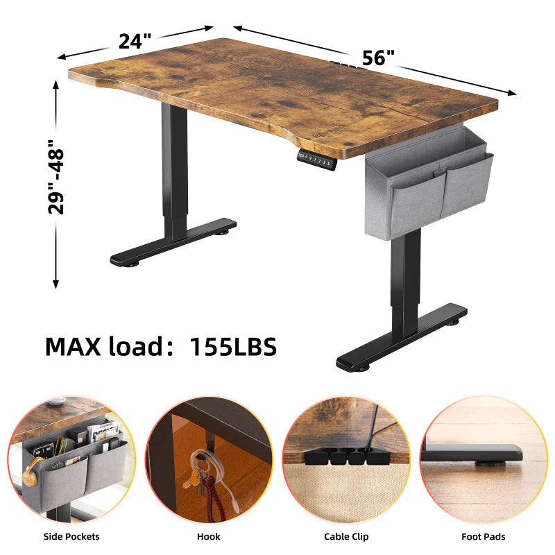 56x24 Electric Standing Gaming Desk with LED Lights, Adjustable Ergonomic Home Office Desk for Bedroom