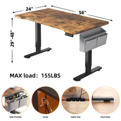 56x24 Electric Standing Gaming Desk with LED Lights, Adjustable Ergonomic Home Office Desk for Bedroom