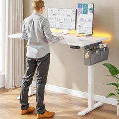 56x24 Electric Standing Gaming Desk with LED Lights, Adjustable Ergonomic Home Office Desk for Bedroom